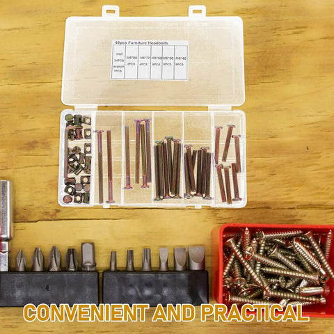 49 Piece M6 Hex Socket Cap Bolt And Barrel Nut Set - 40-80mm Fasteners showing organized storage box with bolts and tools