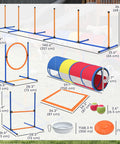 Diagram of All In One Dog Agility Training Set 12 Piece Obstacle Course With Adjustable Hurdle And Ring Four Tunnels Weave Poles Pause Box