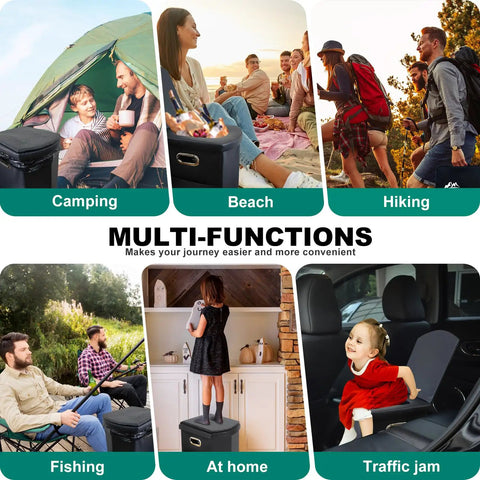 Upgrade XL Portable Toilet For Adults And Kids Extra Large Foldable Camping Toilet used in various outdoor scenarios like camping, hiking, and more.