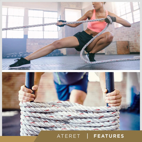Athlete using Half Inch Poly Dacron Rope 150 Feet Twisted 3 Strand With Polyolefin Core in a gym workout.