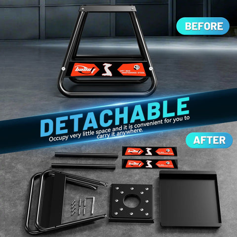 Universal Dirt Bike Stand With Tool Tray Detachable Lift Up To 600 Lbs Fits Most Dirt Bikes Pit Bikes E Dirt And MX shown disassembled