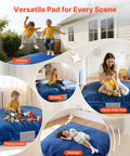 Big 5x5 Ft Sensory Crash Pad For Kids With Foam Blocks And Washable Cover Giant Soft Foam Landing Mat For Jumping Climbing Relaxing And Play In The Sensory Room Durable Cushioned Safety Pad For Home Gym, blue crash pad with kids jumping and resting