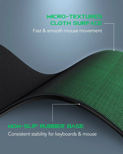 Close-up of Oversized Gaming Mouse Pad Desk Mat 47.2 By 23.6 Inches Non Slip Ultra Thick Cloth Surface, showing micro-textures and rubber base.