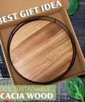 12 Inch Acacia Wood Lazy Susan Turntable With Steel Sides A Solid Kitchen Organizer in gift box