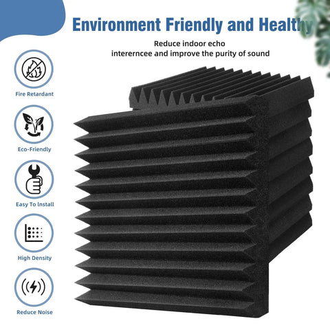 Killer 50 Pack Sound Proof Foam Panels For Walls With Sticky Peel And Stick Mount 12X12X2 Inch Acoustic Tiles shown corner view.