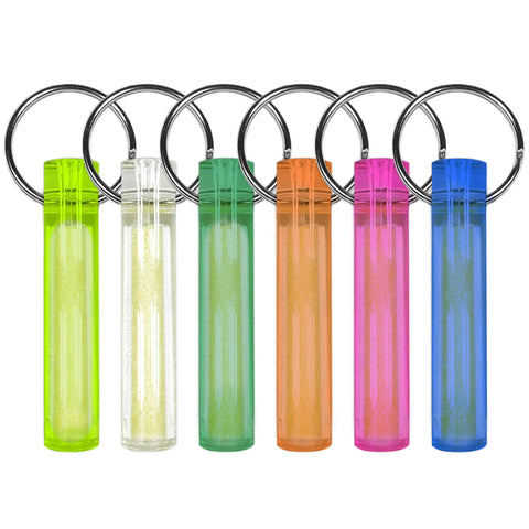 Colorful keychains set showcasing the Ni Glo 2-Inch UV Rechargeable Glow Keychain For Camping Scuba Diving Night Fishing Hiking Emergency Kits And Everyday Carry A Multi-Purpose Glow In The Dark Accessory Attaches To Keys Backpacks Zippers Green 2 Pack