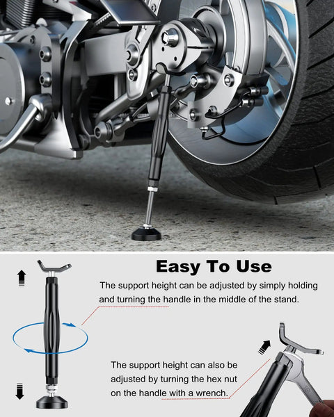 Motorcycle Wheel And Chain Cleaning Stand With Adjustable Height illustration showing height adjustment directions.