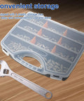 270 Piece Galvanized Grease Zerk Fitting Kit With Imperial And Metric Range in plastic storage box next to silver wrench