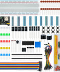 438 Piece Electronics Breadboard Kit For Beginners With No Soldering Required Plug And Play Prototyping Set Works With Arduino STM32 And Raspberry Pi Projects Ready To Go displayed with components