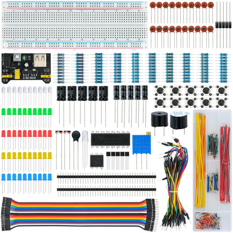 438 Piece Electronics Breadboard Kit For Beginners With No Soldering Required Plug And Play Prototyping Set Works With Arduino STM32 And Raspberry Pi Projects Ready To Go displayed with components