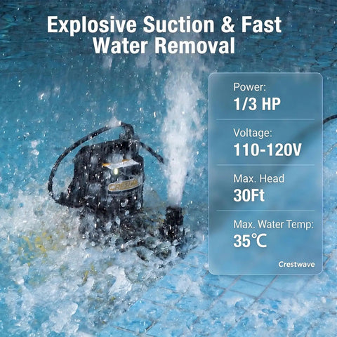 2 In 1 1/3 HP Automatic Pool Cover Pump With Submersible Design External Sensor Switch operating underwater