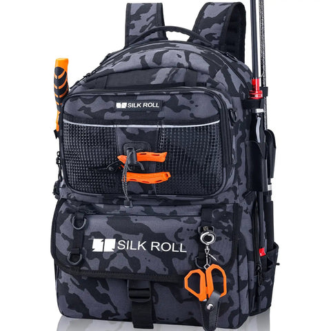 fishing tackle bag with rod holder 50L Fishing Tackle Backpack with Rod Holder