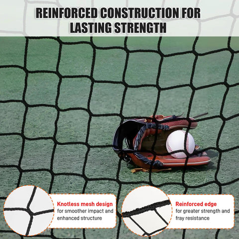 Reinforced 20 Foot Baseball And Softball Batting Cage Net For Backyard Practice Portable Hitting Net With Carabiners And Carry Bag UV Resistant PP