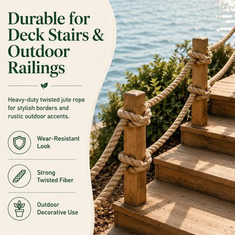 Beefy Heavy Duty 1 Inch Manila Jute Rope 50 Feet Natural Thick 4 Strand Twisted used on wooden deck railing outdoors