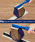 2000g Manual Pressure Sensitive Tape Adhesion Tester With Steel Roller Wheel For Peel Strength And Holding Force Testing Built In 2000g Standard Load For Uniform Tape Adhesion On Steel Plate Durable Pro Grade Tool, blue handle on tape