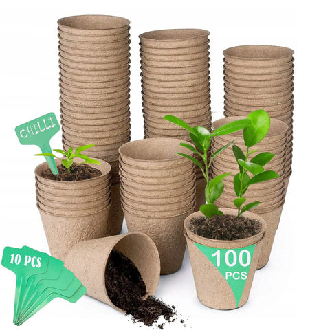 100 Pack Peat Pots 3.15 Inch Seed Starter Planters For Flowers, Vegetables, Tomatoes And Herbs, with soil and seedlings