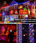 164 Ft 500 LED RGB Color Changing String Lights With Remote Dimmable Indoor Outdoor Fairy Lights Party Ready Multicolor Vibe For Christmas And Independence Day Decor on house and trees.