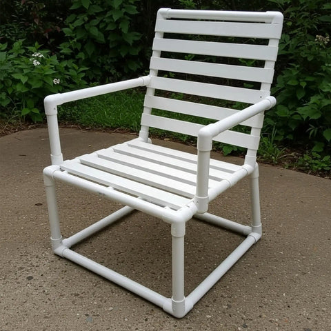 DIY chair made with 20 Pack 1/2 Inch PVC Pipes, 17 Inch Long Schedule 40 for home projects, white construction tubes.