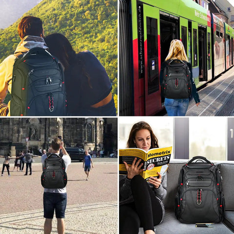 Travel Laptop Backpack 17.3 Inch TSA Friendly Daypack used in various travel scenarios, highlighting functionality and style.