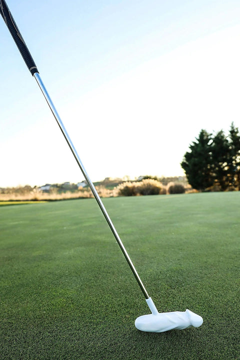 Pro Grade Premium Aluminum Head Putter With Chrome Stepless Shaft Stiff Graphite Build Ergonomic Rubber Grip White Finish High Precision Feel For Consistent Putts On The Green on a golf course