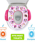 Disney Minnie Mouse Believe In Me Toddler Potty Seat With Super Cozy Cushion and No Fuss Easy Grip Handles Fits Regular And Elongated Toilets on toilet.