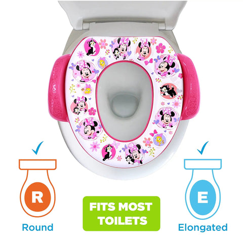 Disney Minnie Mouse Believe In Me Toddler Potty Seat With Super Cozy Cushion and No Fuss Easy Grip Handles Fits Regular And Elongated Toilets on toilet.