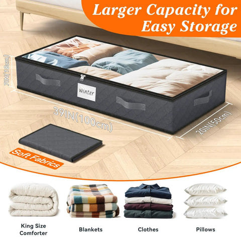 Solid Soft Fabric Under Bed Storage Containers Real Deal 90 Liter Capacity Heavy Duty Bedroom Organizers Big Time Space Saver For Winter Jackets And Blankets Super Roomy Four Pack Gray
