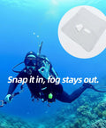 Diver underwater using Anti Fog Inserts for Action Cameras Case Inserts Reusable Moisture Absorbing Strips Defogger Pad Kit with Cleaning Cloth