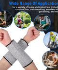 Real Deal Cut Resistant Arm Sleeves For Mechanics And Gardeners With Snug Stretch Fit Anti Puncture Forearm Guards That Make The Daily Grind A Total Breeze In Black Gray, shown in use for various applications.