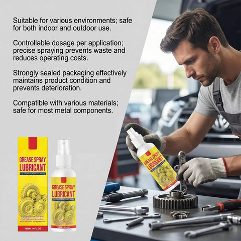 Heavy Duty Rust Remover And Anti Rust Lubricant Spray Doing The Heavy Lifting On Stuck Chains And Gears While Clearing Gunk And Leaving Zero Mess Behind For Tight Spots Anytime You Gotta Fix Something, 180ml spray bottle aimed at a gear.