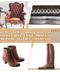 Six Pack Dual Tip Leather Dye Marker Pens For No Sweat Shoe And Furniture Scratch Fix With Dope Colors and clean finish, shown with leather sofa, chair, and boots.