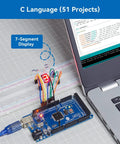 C programming tutorial with Arduino Mega 2560, breadboard, and laptop. All In One Electronics Starter Kit For Arduino Mega 2560 R3 And Nano