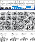 Hella Tough 304 Stainless Steel Machine Screws And Bolts Assortment Kit With Phillips Pan Head Nuts And Flat Washers For Diy Auto Repair Or Professional Garage Builds in organized bin.