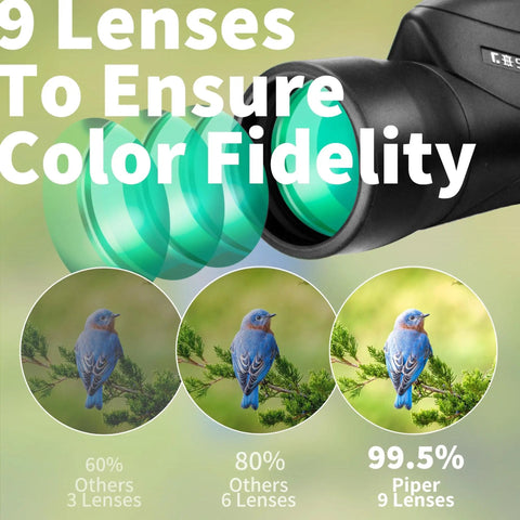 Close-up of 9 lenses of 15x55 High Power Monocular with BAK4 Prism and FMC Lens Lightweight Optical Scope showing color fidelity.