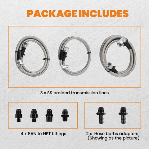 47RE Transmission Cooler Lines Kit For Dodge Ram 2500 3500 Cummins 5.9L 1996 To 2002 Stainless Steel PTFE Braided Lines