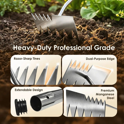 Six Tooth Dual Head Weed Puller Tool Upgraded 2026 Portable Manual Weeding Tool For Gardening And Farming, Stainless Steel Hand Rake