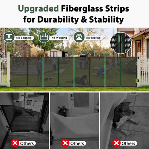 Extra Wide Retractable Baby Gate Delivering Rock Solid Safety For Mega Garages Wide Driveways And Big Patios in use with fiberglass strips for stability.