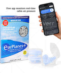 Ultra Soft Adult Ear Plugs For Airplane Travel To Prevent Ear Pain And Regulate Pressure Comfortable Flight Protection Three Pairs For Easy Reuse On Any Trip packaging with app display and ear plugs