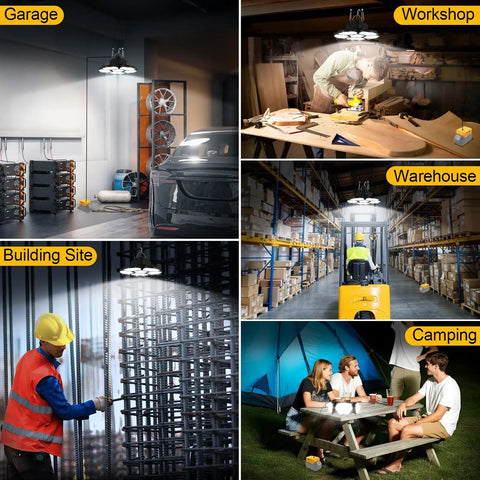 Cordless LED Work Light With 20V Battery Compatibility illuminating garage, workshop, warehouse, building site, camping areas