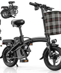 Peak 1200W Folding Electric Bike For Adults And Teens, 48V 10A Battery, 14-inch wheels, front basket, side view