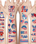 Four arms featuring Patriotic Fourth Of July Temporary Tattoos Pack With 80 Vivid Designs Featuring American Flags Fireworks Eagles