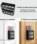 4 Pack No Drill Cabinet Door Lid Organizer For Plastic And Tumbler Lids Wall Mounted Kitchen Storage With Magnetic Straw Holder in use on a refrigerator.