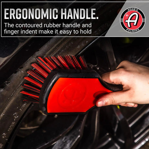 Using Premium Tire Brush For Car Detailing And Tire Cleaning With Soft Bristles Rubberized Head And Grippy Handle on tire