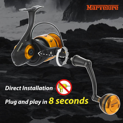 Foldable Power Handle For Penn Spinfisher VI VII Slammer III IV Reels Black 75mm 80g Aircraft Grade Aluminum displayed on dark background