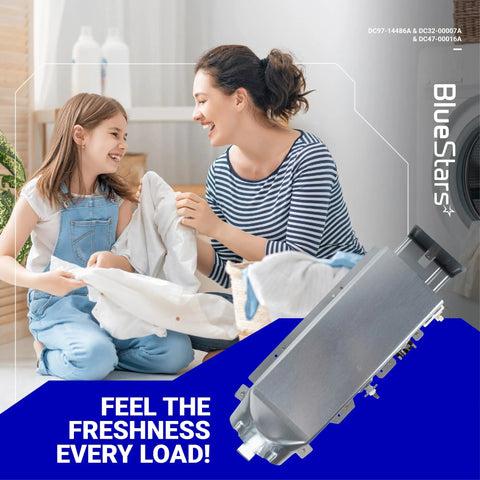Smiling mother and daughter with laundry, featuring Upgraded Dryer Heating Element Kit For DV42H5000EW A3 DV45H7000EW A2 DV40J3000EW A2