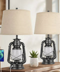 Set Of 2 Farmhouse Table Lamps For Living Room With 3 Way Dimmable Touch Control And USB Ports, lamps on wooden table