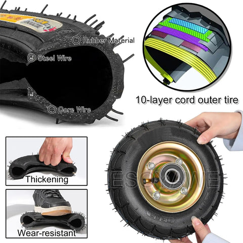 Heavy Duty Pneumatic Rubber Wheel Caster Four Pack Swivel Roller With Hand Brake Shock Absorbing Silent Roll Built Tough For Crushing Hefty Loads Floor Friendly Tire Goes Like A Dream
