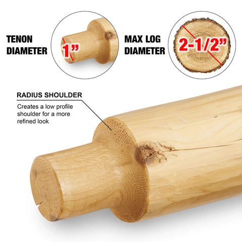 Diagram showing 1-inch diameter tenon with radius shoulder for log joints made by Tenon Cutter For Log Furniture Pro Series.