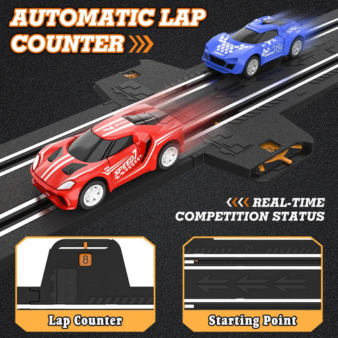 Epic Slot Car Track Set With Four Fast Cars Battery Or Electric Power Dual Lap Counter Circular Overpass Raceway Easy Build