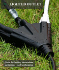 25 Ft Outdoor Extension Cord With Three Outlets, 14 Gauge SJTW Weatherproof Power Cable, shown on grass for heavy-duty use